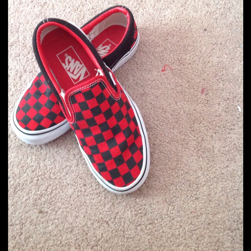 Red and Black slip on Vans